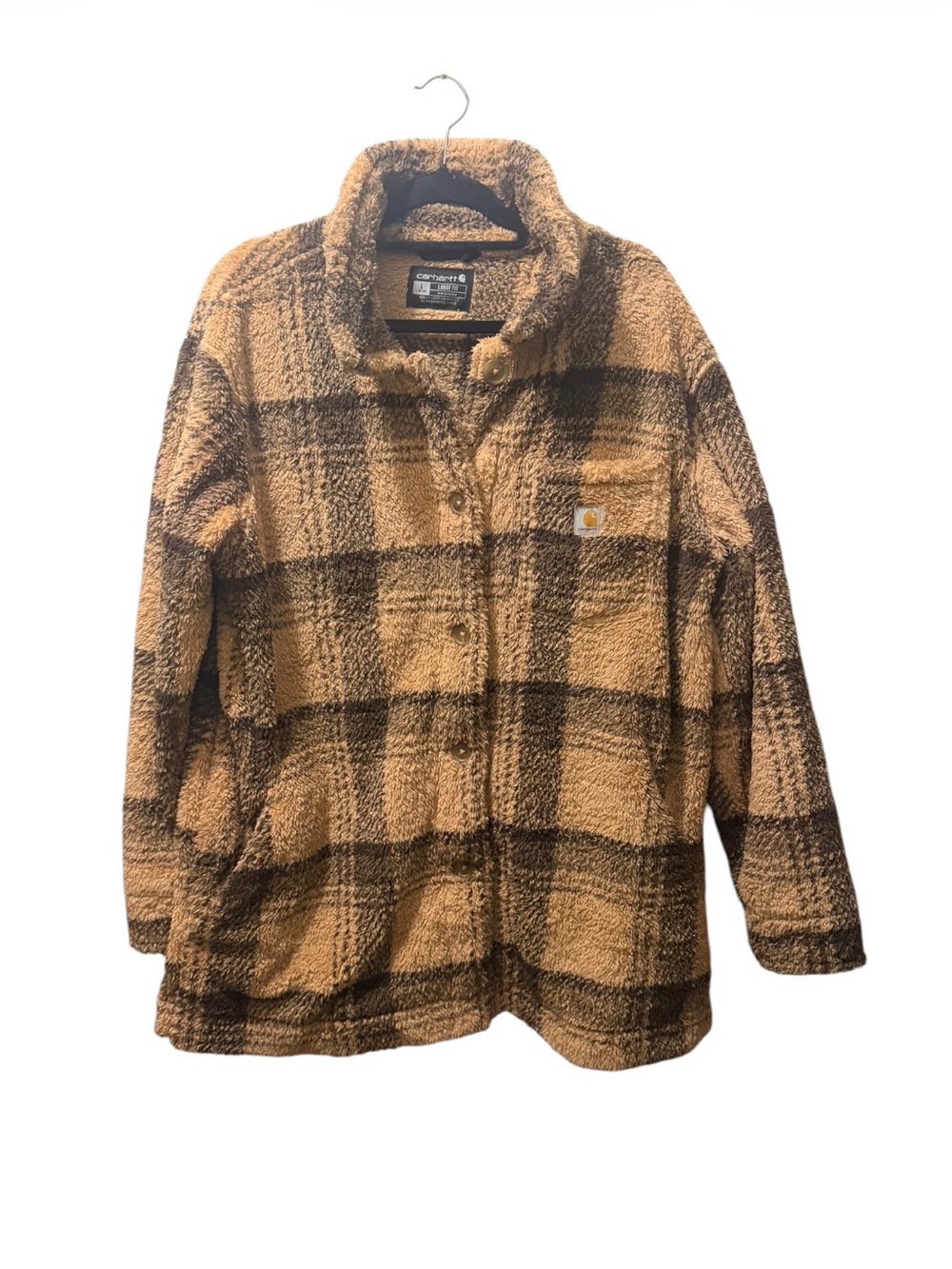 Carhartt Women's Plaid Fleece Coat Size L Loose Fit OC7138-W